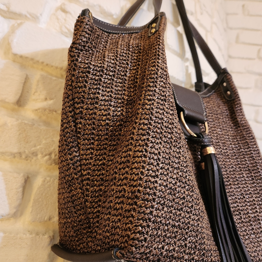 Carpisa NWOT Italian Style Brown Woven Shoulder Purse - Picture 4 of 16
